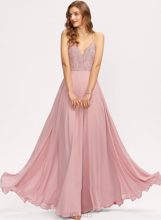 A-Line Prom Dresses V-neck Chiffon Floor-Length Isabella