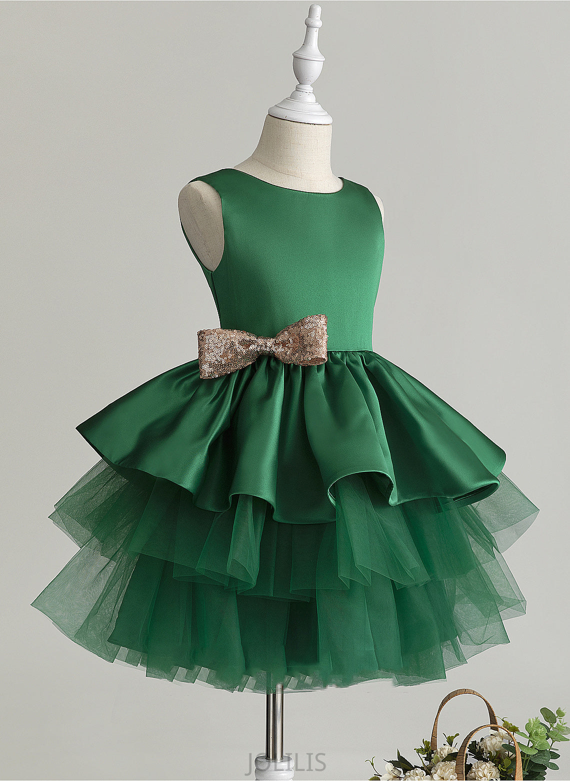 Ball-Gown/Princess - Andrea Girl Knee-length With Bow(s) Sleeveless Neck Dress Flower Scoop Flower Girl Dresses Tulle