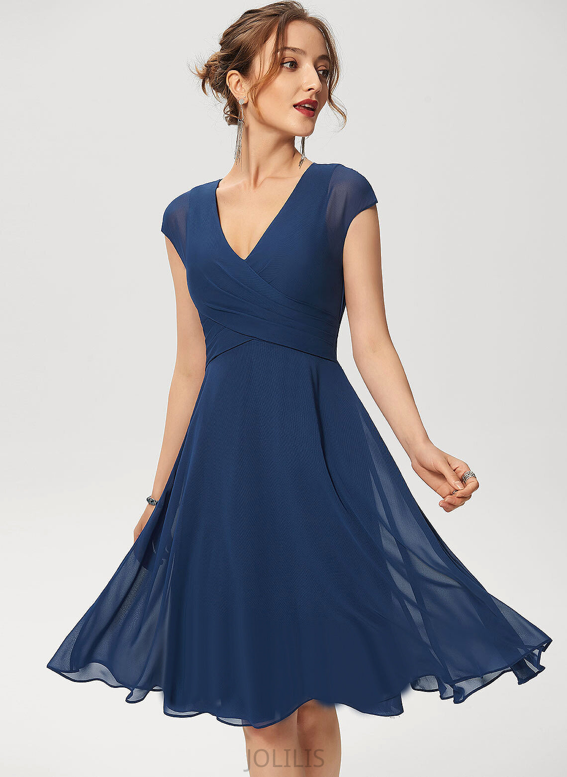 Homecoming Dresses Knee-Length A-Line With Jazmyn Homecoming Chiffon Dress Ruffle V-neck