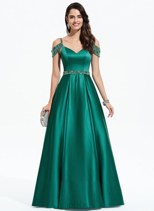 Lori Beading With Sequins V-neck Floor-Length Satin Prom Dresses Ball-Gown/Princess