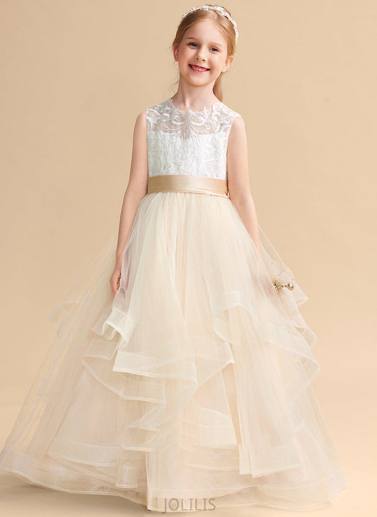 Scoop Neck Dress Floor-length Sleeveless Girl Ball-Gown/Princess Tulle/Lace Flower - Ayanna Flower Girl Dresses