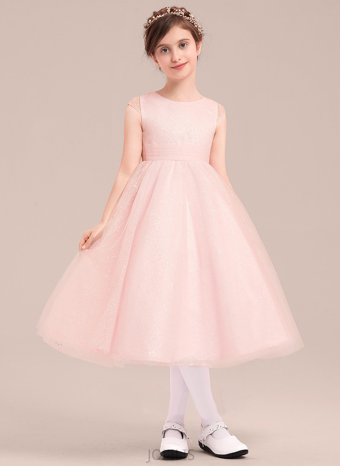 Girl Lina Tea-length Tulle With Dress Flower A-Line/Princess Bow(s) Neck Flower Girl Dresses - Sleeveless Scoop