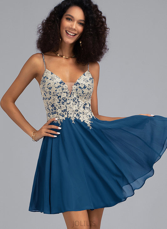 Anabelle Lace Short/Mini Chiffon With V-neck Beading A-Line Prom Dresses