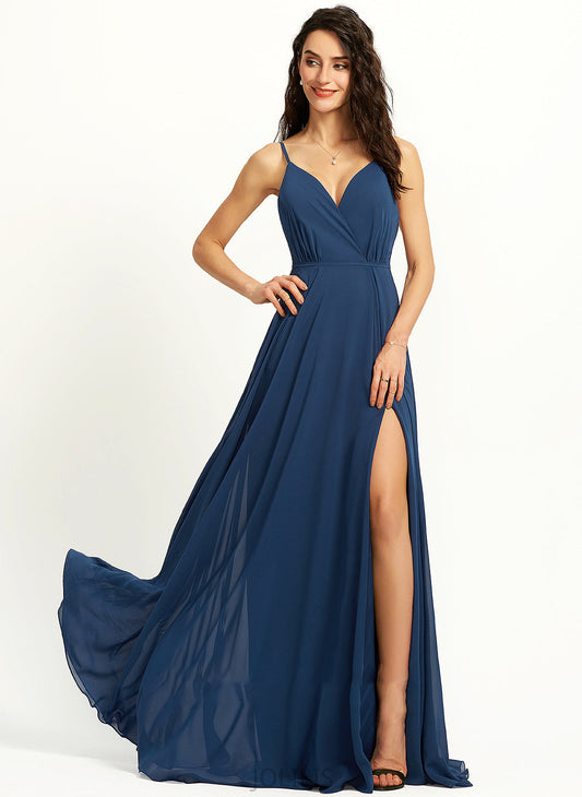 Prom Dresses Alma A-Line V-neck Front Floor-Length Split With