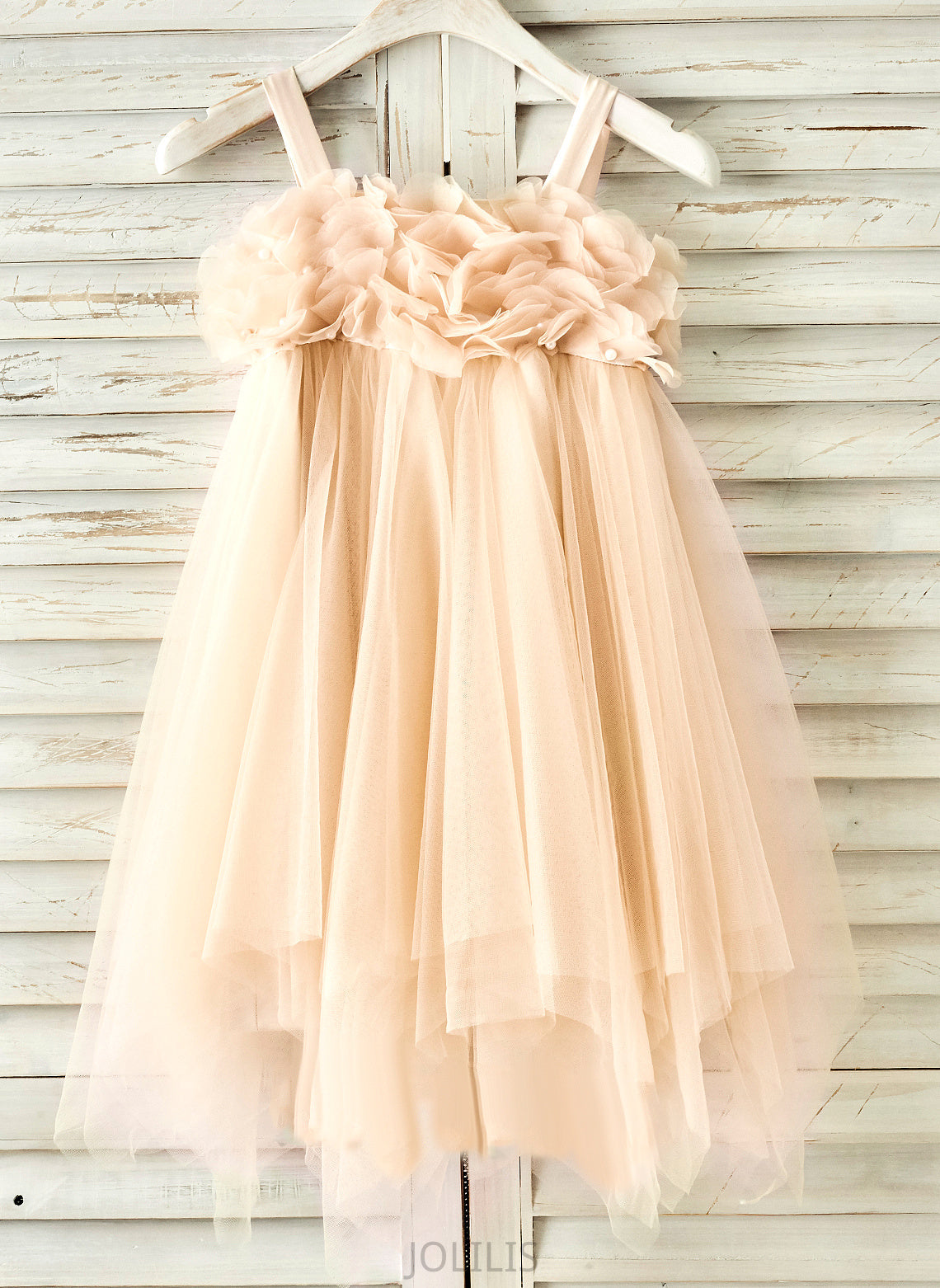 '- Girl Flower Girl Dresses A-Line/Princess With Dress Straps Beading Knee-length Tulle Flower Hallie Sleeveless