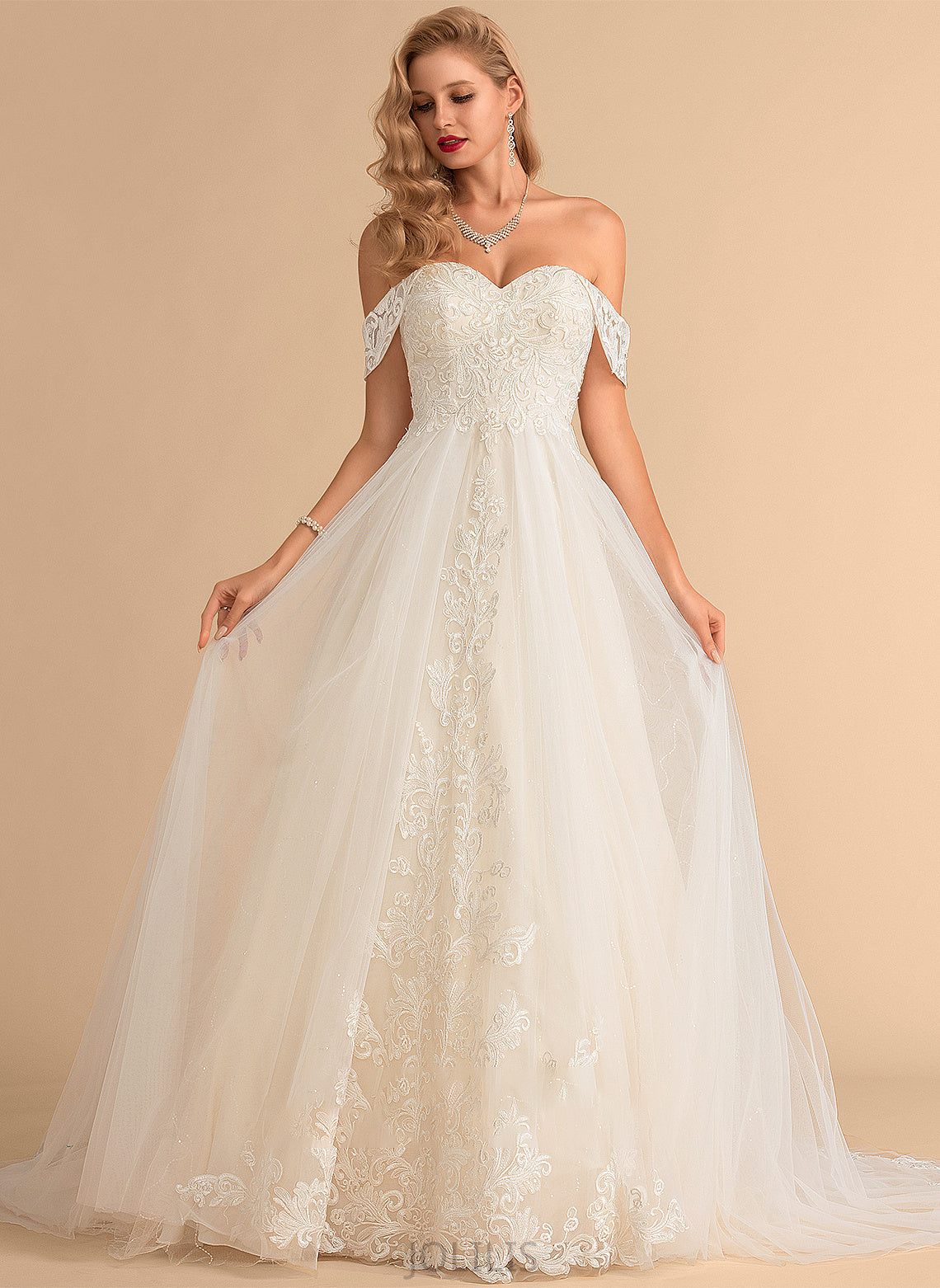 Ball-Gown/Princess Tulle Chapel Dress Sequins Train With Wedding Dresses Wedding Lace Annabel