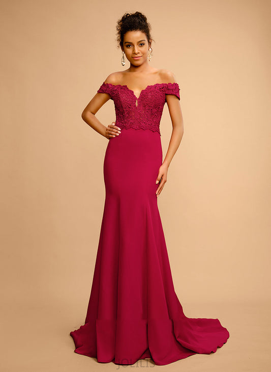 Trumpet/Mermaid Crepe Sequins Stretch Off-the-Shoulder With Prom Dresses Floor-Length Katelyn