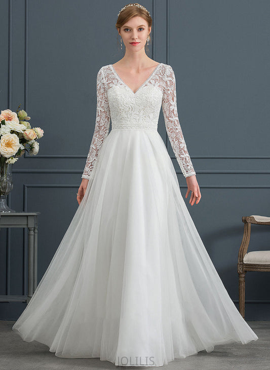 Wedding V-neck Dress Tulle Kaitlyn A-Line Wedding Dresses Floor-Length