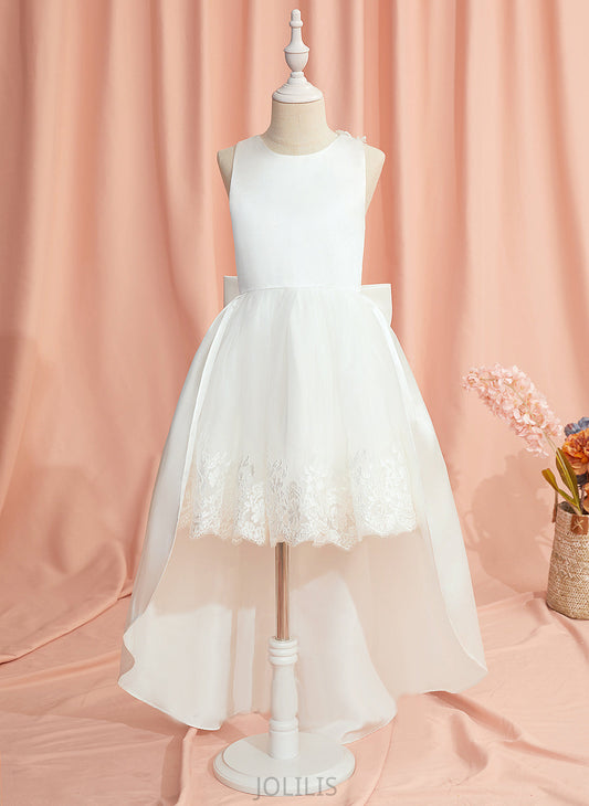 Sleeveless Flower Girl Shayla Satin/Tulle Dress Asymmetrical Scoop Ball-Gown/Princess Flower Girl Dresses Lace/Bow(s) With - Neck