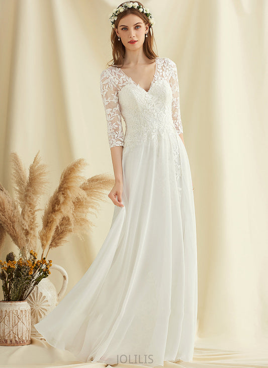 Wedding V-neck Kenzie Floor-Length Wedding Dresses Chiffon Dress Lace A-Line