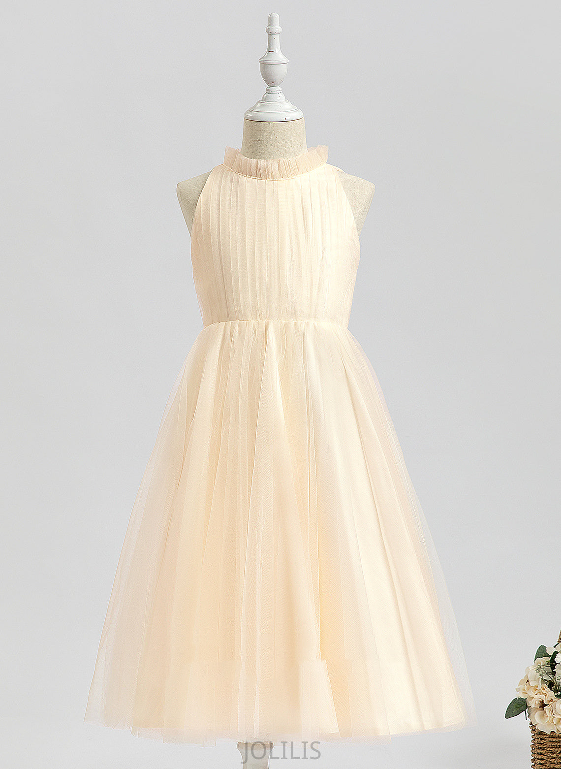 Flower A-Line Tea-length Neck Gwen Dress Tulle Flower Girl Dresses - Girl Sleeveless High