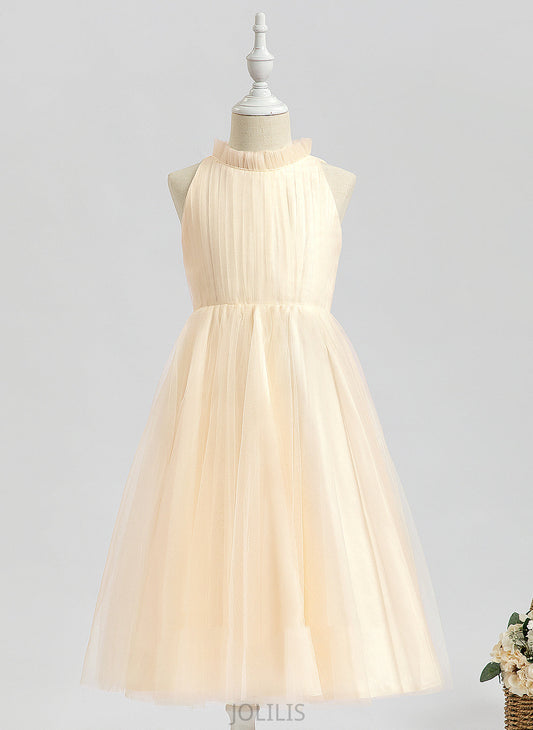 Flower A-Line Tea-length Neck Gwen Dress Tulle Flower Girl Dresses - Girl Sleeveless High