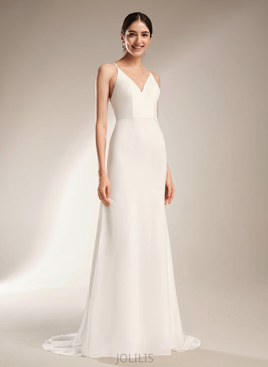 Train Chiffon Wedding Dresses V-neck Court Fiona With Lace Sheath/Column Wedding Dress