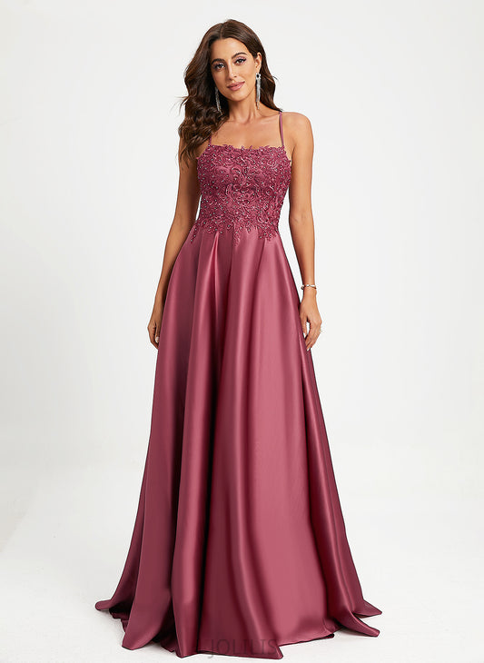 Sweep A-Line Satin Sequins Train With Beading Prom Dresses Jaylynn Square