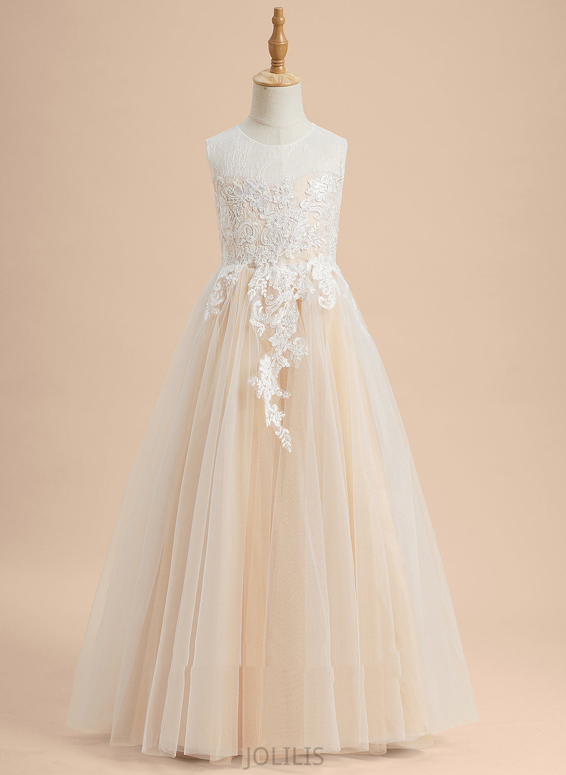 Girl Floor-length Lace/Beading Tulle Neck Willa Flower Girl Dresses Scoop A-Line - Sleeveless Flower With Dress