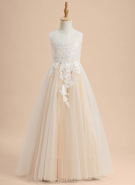 Girl Floor-length Lace/Beading Tulle Neck Willa Flower Girl Dresses Scoop A-Line - Sleeveless Flower With Dress