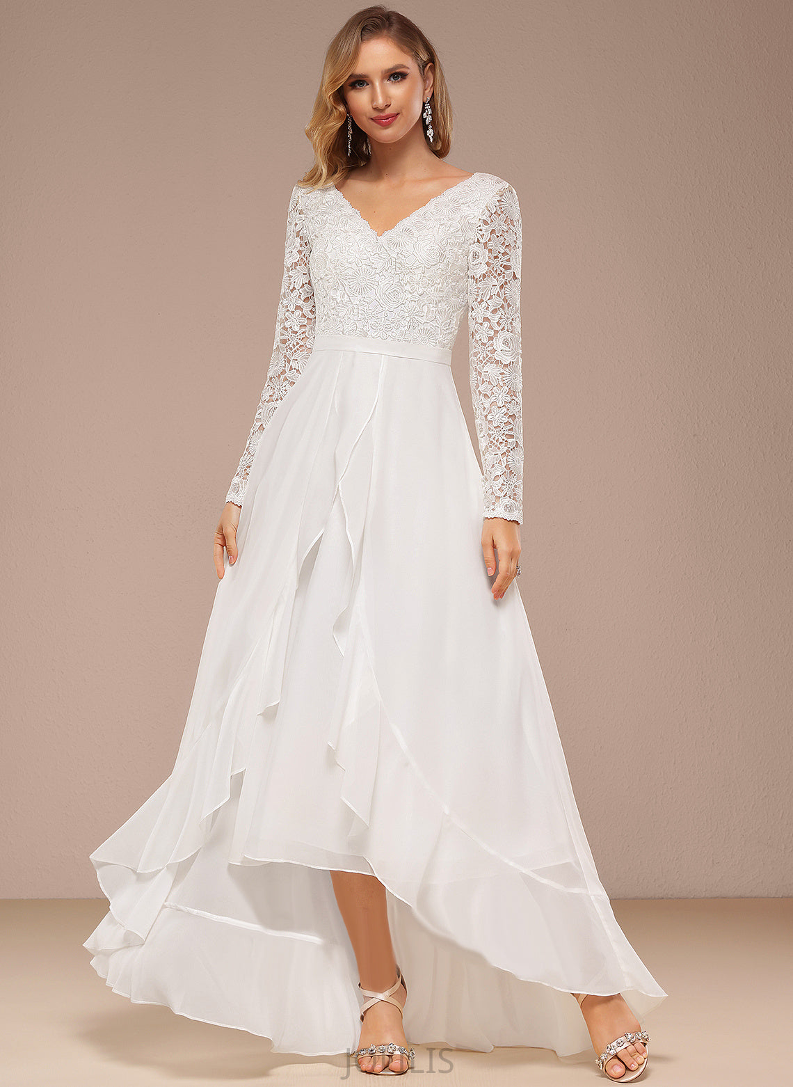 A-Line Wedding Dresses Dress Lace Anabelle V-neck Chiffon Wedding Asymmetrical