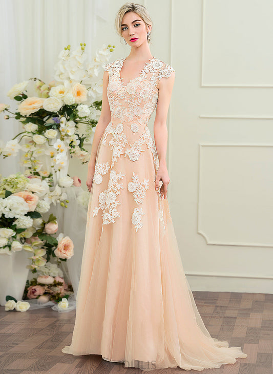 V-neck Wedding Dresses Sweep Wedding Train Dress Tulle A-Line Aryanna