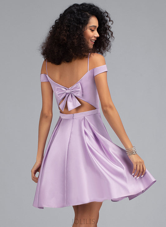 Short/Mini Aubrey Homecoming A-Line Satin Bow(s) Off-the-Shoulder Pockets Homecoming Dresses With Dress