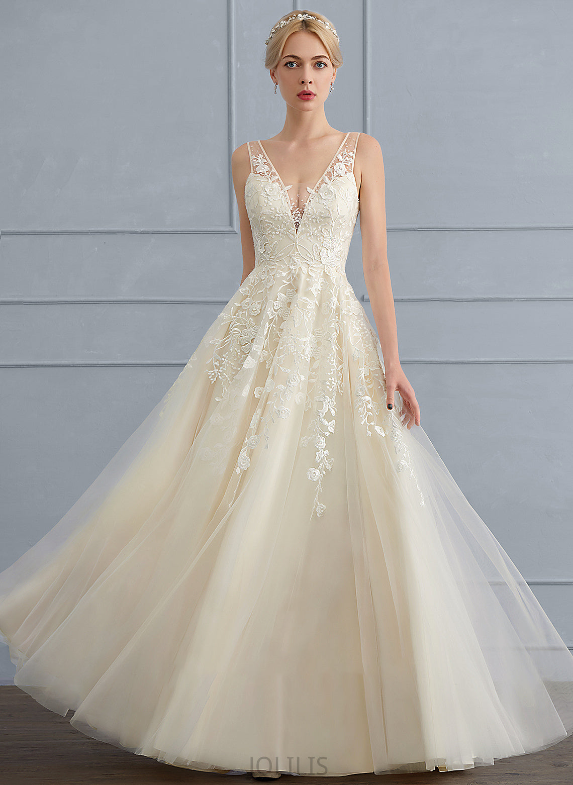 Dress Wedding Tulle With A-Line V-neck Beading Wedding Dresses Floor-Length Amani Sequins