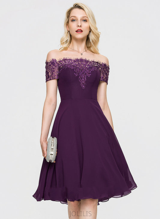 Knee-Length Lace Homecoming Dresses Beading With Dress Off-the-Shoulder A-Line Roberta Chiffon Homecoming