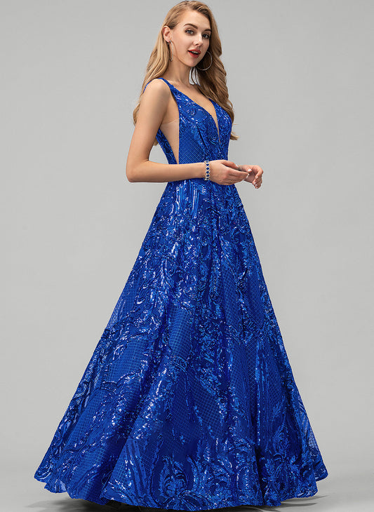 Prom Dresses Sequins A-Line V-neck Angie With Sequined Floor-Length