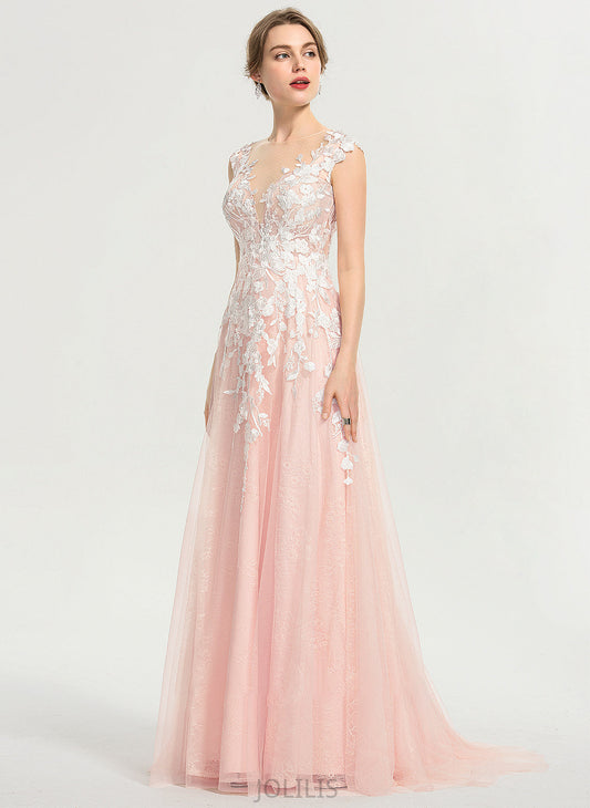 Wedding Dresses Scoop Sweep Dress Tulle Neck A-Line Train Wedding Adriana