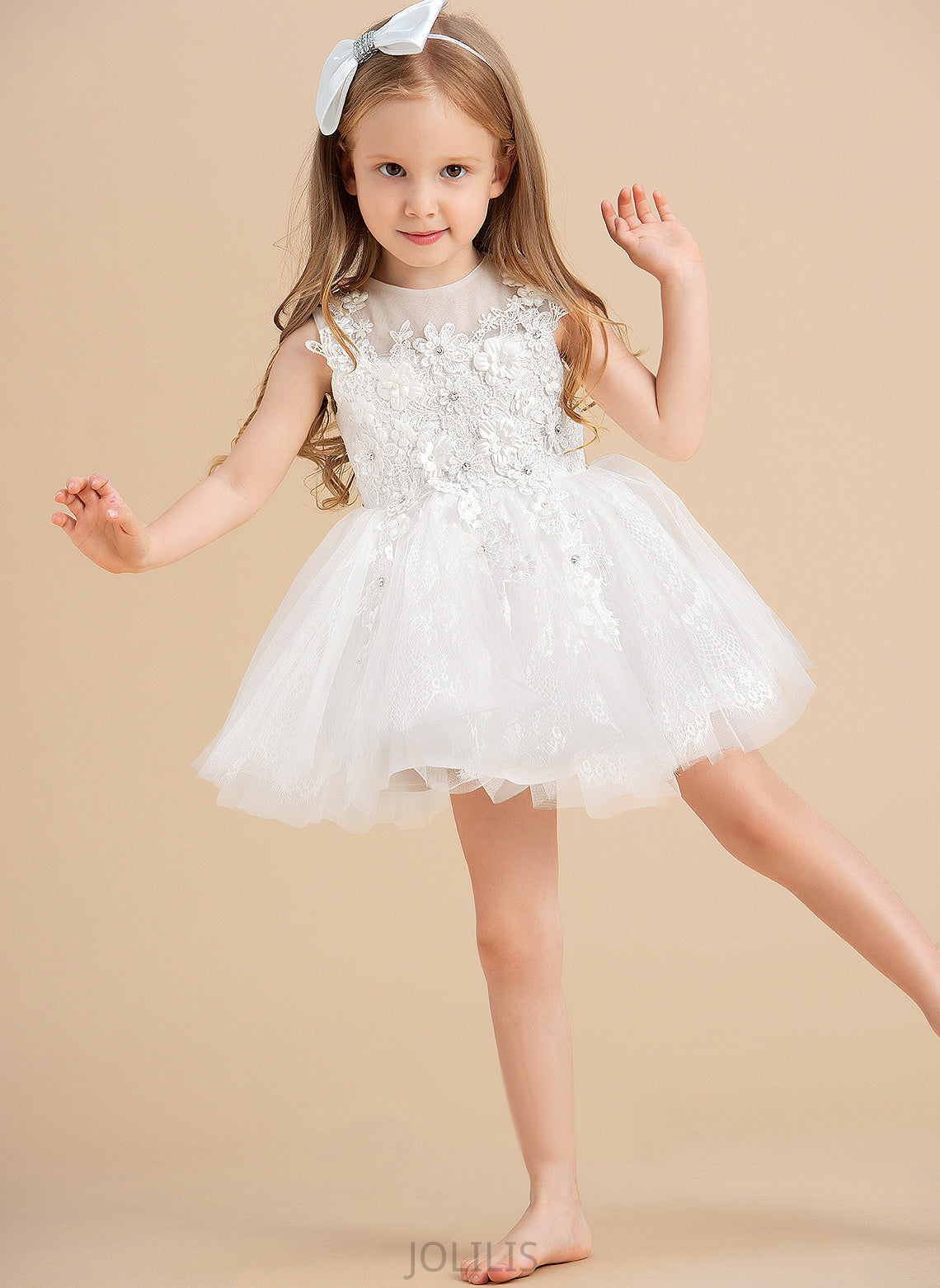 Knee-length Beading/Appliques Neck Girl Flower Girl Dresses Flower Scoop Sleeveless Dress With - Ball-Gown/Princess Alissa Tulle