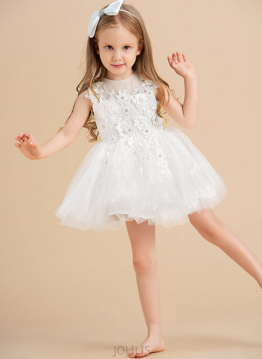 Knee-length Beading/Appliques Neck Girl Flower Girl Dresses Flower Scoop Sleeveless Dress With - Ball-Gown/Princess Alissa Tulle