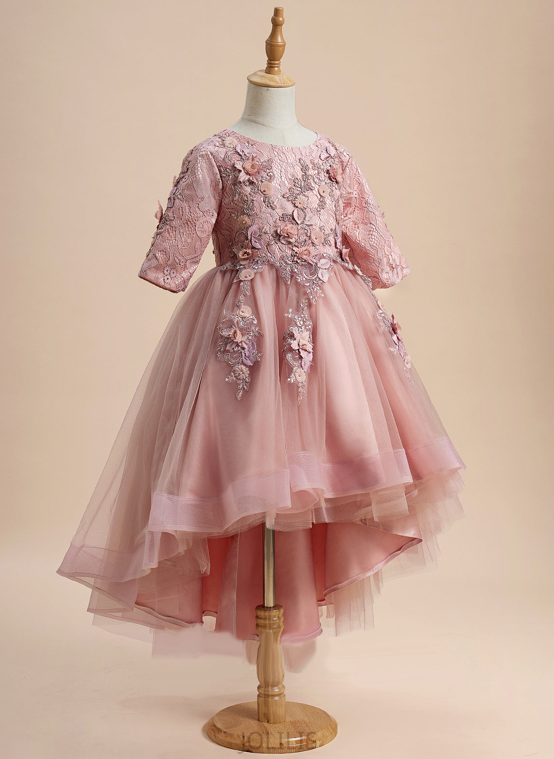 '- Neck 1/2 Scoop Girl Flower Ball-Gown/Princess Tulle Dress Asymmetrical Flower Girl Dresses Beading/Flower(s) Sleeves With Cristina