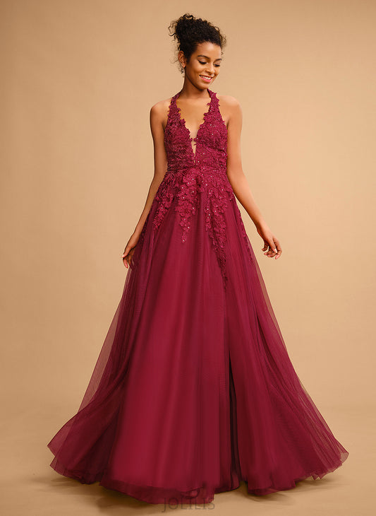 Floor-Length Lace Prom Dresses Tulle With Ball-Gown/Princess Juliana Sequins Halter