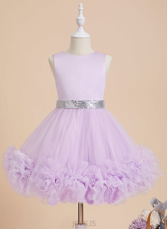 Dress - With Flower Girl Dresses Ball-Gown/Princess Scoop Tess Sleeveless Neck Flower Satin/Tulle Girl Knee-length Flower(s)/Sequins