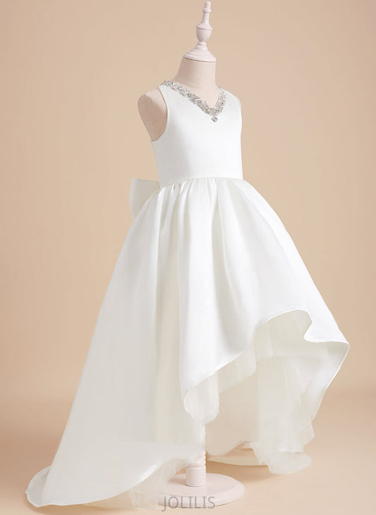 Dress Flower Flower Girl Dresses Sleeveless Aryanna Train Sweep Ball-Gown/Princess - Girl Satin Beading V-neck With