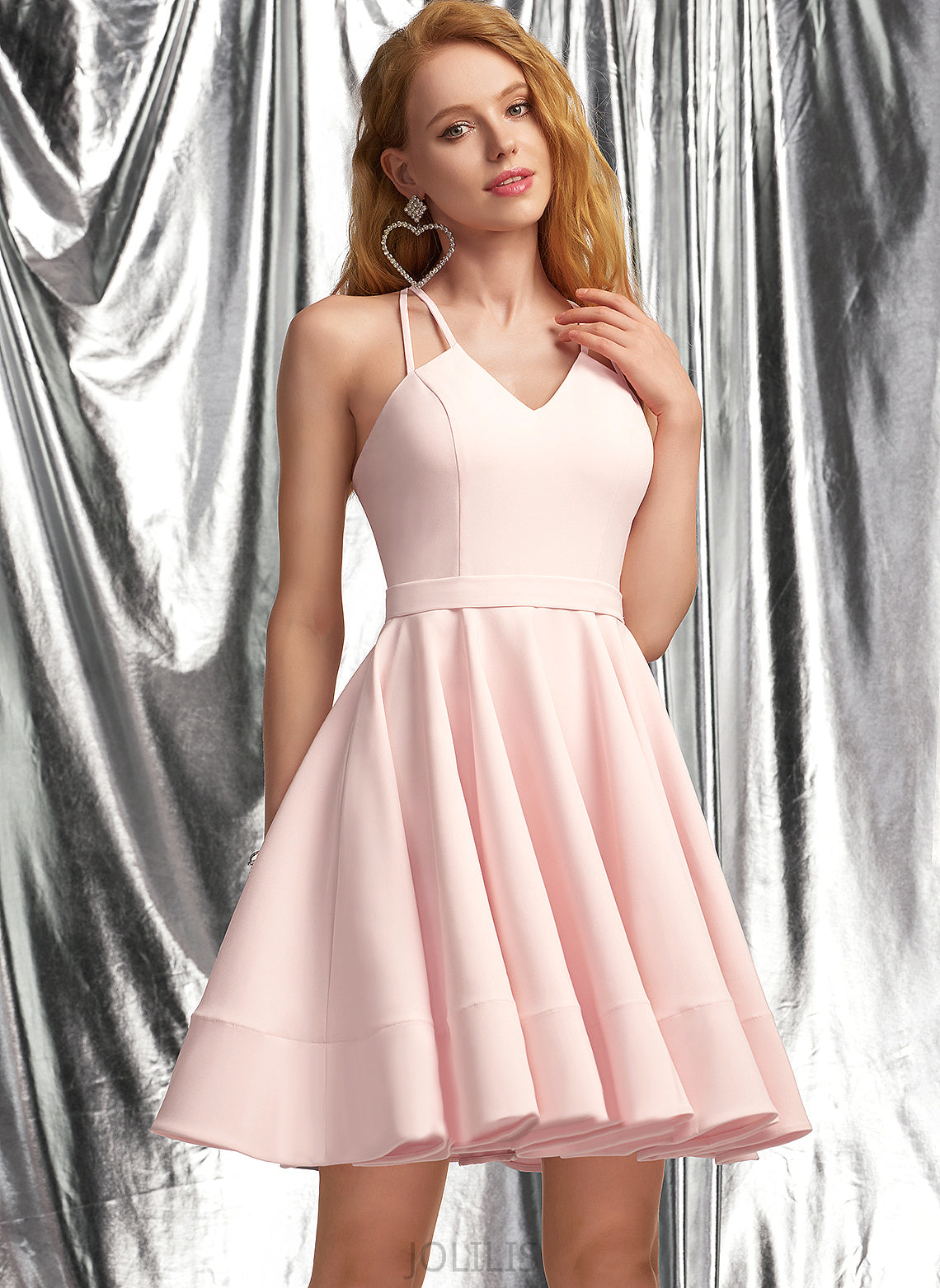 Homecoming Crepe Stretch Short/Mini V-neck Luciana A-Line Homecoming Dresses Dress