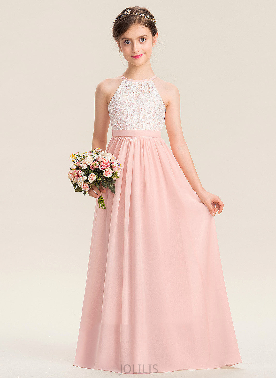 '- With Annabella Flower Dress Scoop Chiffon Floor-length Hole Neck Back Sleeveless Flower Girl Dresses Girl A-Line