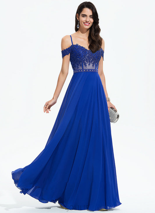 With Beading Katelyn Chiffon Prom Dresses Floor-Length Off-the-Shoulder Sequins Sweetheart A-Line