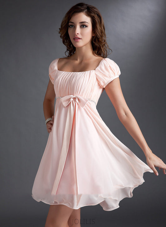 Homecoming Dresses Short/Mini Bow(s) Neckline Homecoming Square With Ruffle Beading A-Line Chiffon Rhianna Dress