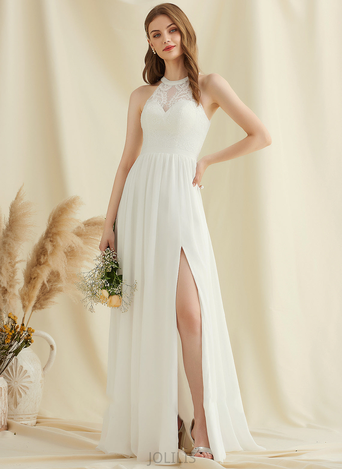 Front Wedding Dresses Dress A-Line Floor-Length Chiffon Scoop Payton Split With Wedding Lace Neck