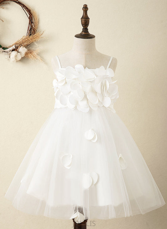 Flower Girl Dresses Knee-length Straps Flower Melina Sleeveless A-Line Dress Girl Satin -