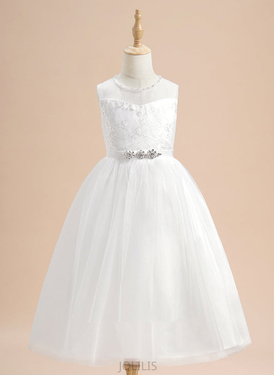 A-Line With Tulle Neck Sleeveless Scoop Flower Girl Flower Girl Dresses Avah Beading - Dress Tea-length