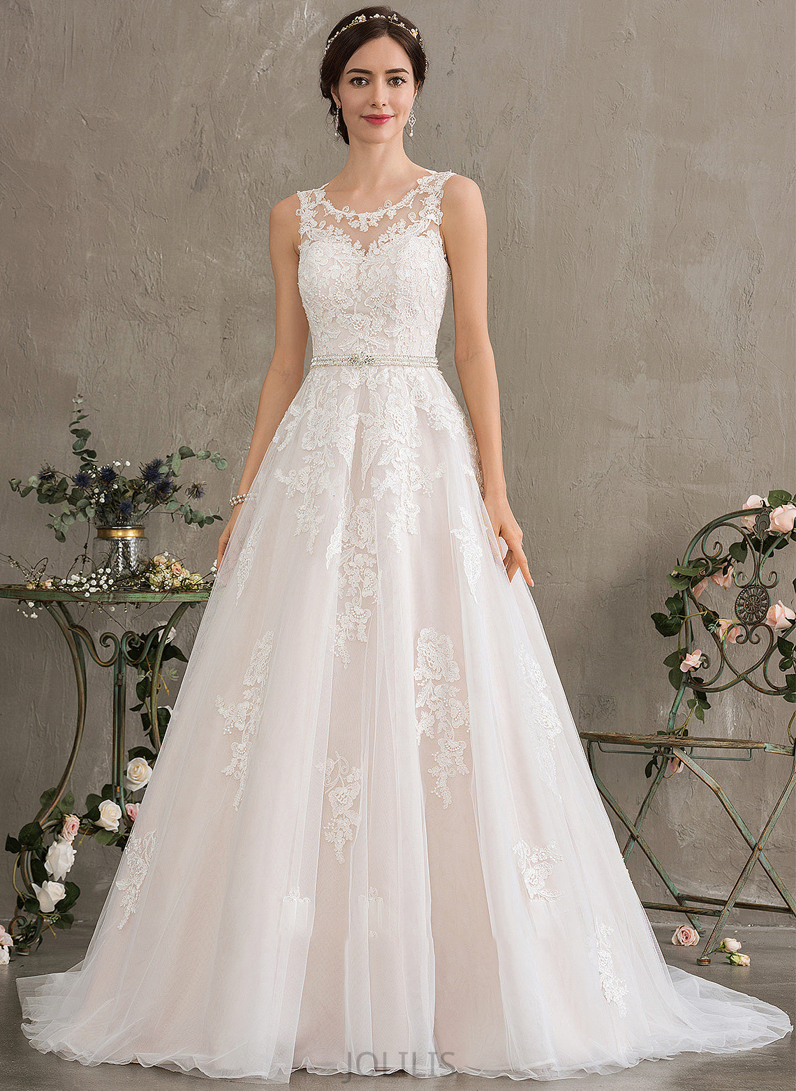 Wedding Dresses Tulle Scoop Dress Neck Wedding Sequins Court Campbell Ball-Gown/Princess With Beading Train