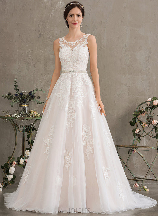 Wedding Dresses Tulle Scoop Dress Neck Wedding Sequins Court Campbell Ball-Gown/Princess With Beading Train