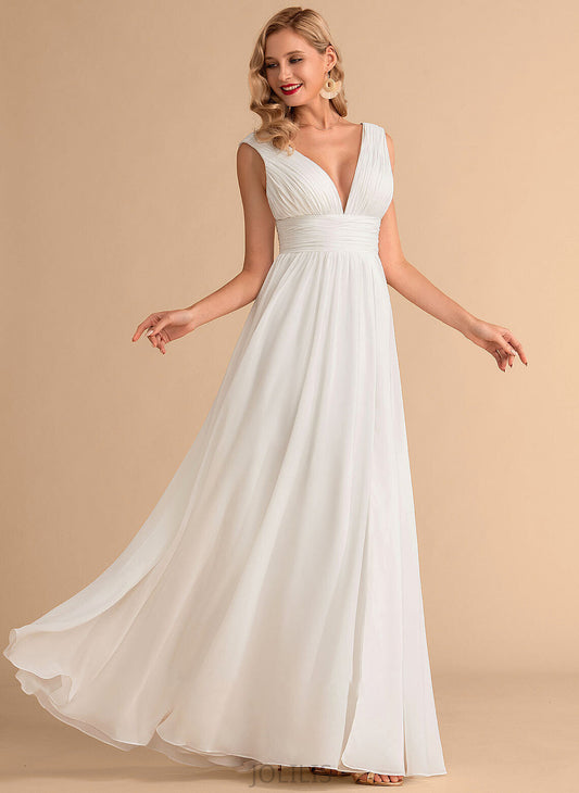 Floor-Length Chiffon Wedding A-Line Wedding Dresses Kaila Split Dress With V-neck Front