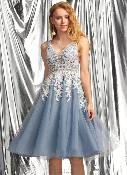 Lauryn A-Line Prom Dresses V-neck Knee-Length Tulle