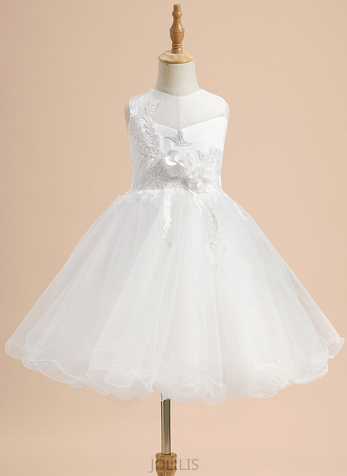 Neck Dress Girl Flower Girl Dresses A-Line Lizbeth Lace/Flower(s)/Bow(s) Scoop - With Sleeveless Knee-length Satin/Tulle Flower