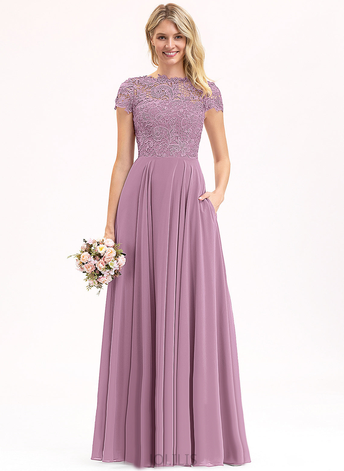 Chiffon Floor-Length Sidney Lace A-Line Scoop Prom Dresses