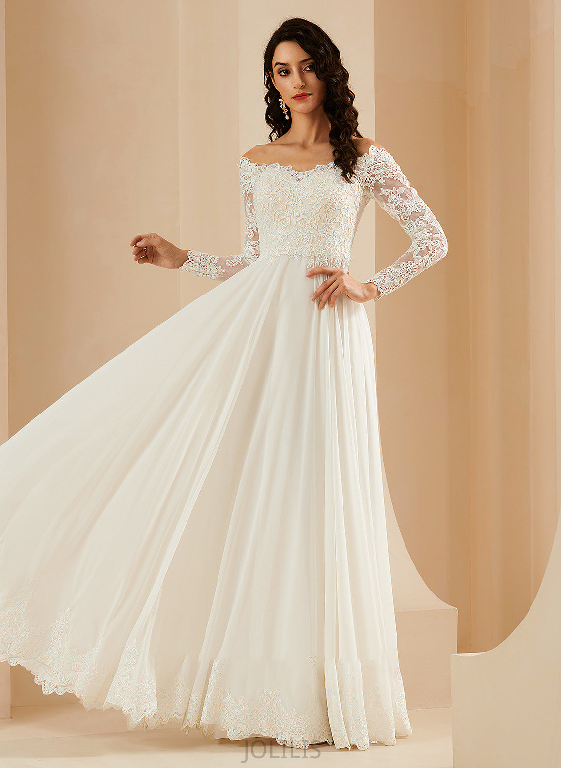 Sweep With Amiya Lace Wedding Wedding Dresses A-Line Dress Train Off-the-Shoulder