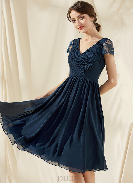 Lace A-Line Ruffle Knee-Length V-neck Homecoming Dress With Homecoming Dresses Chiffon Celeste