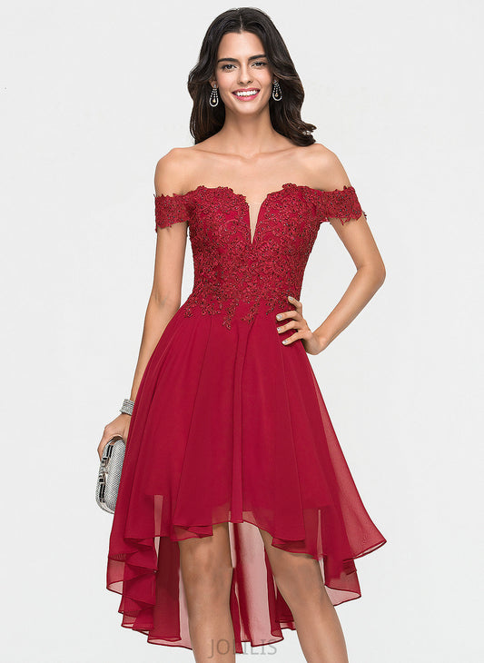 Chiffon A-Line Asymmetrical Harmony With Beading Off-the-Shoulder Homecoming Dresses Dress Lace Homecoming