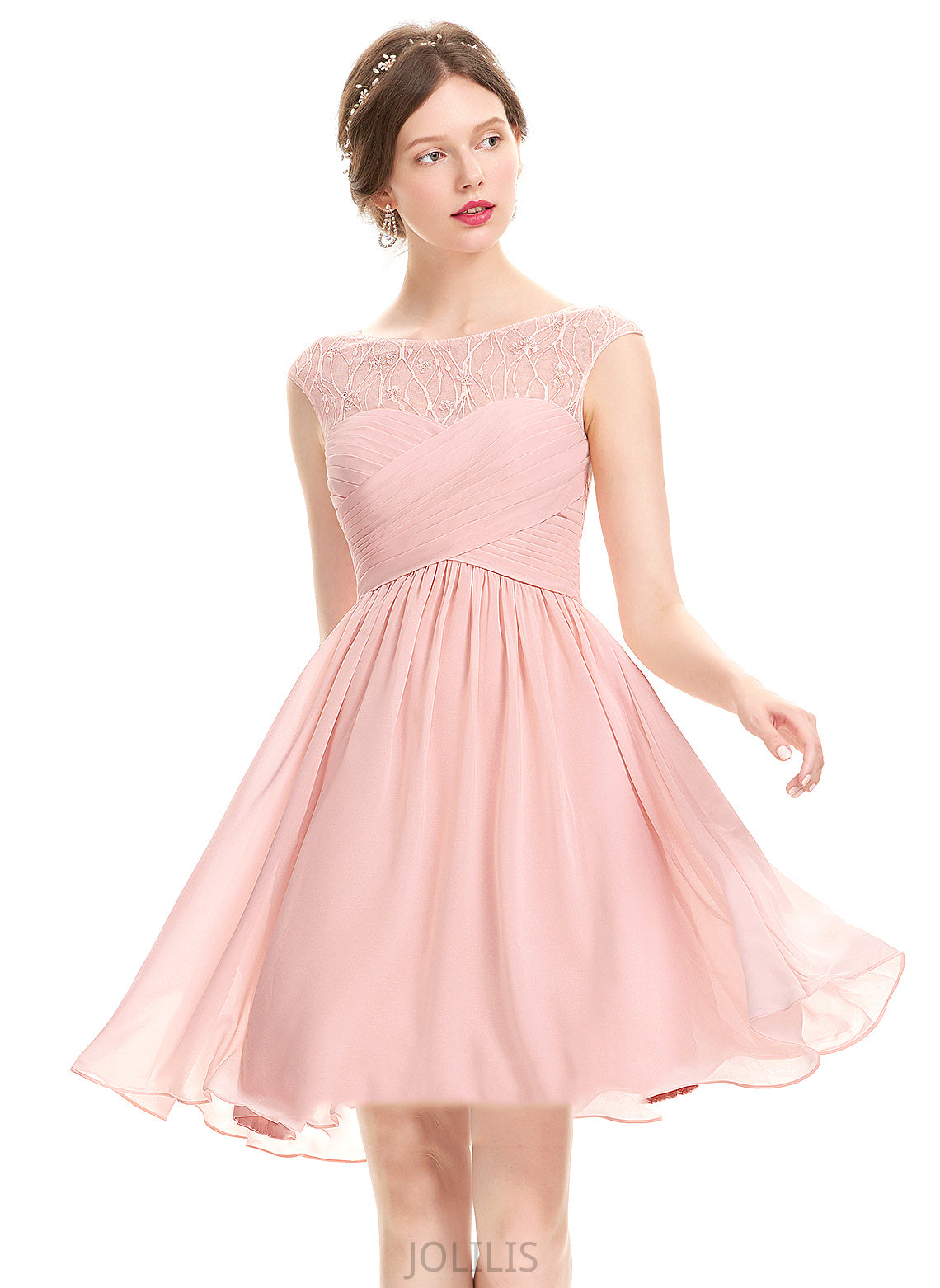 A-Line Neck Homecoming Dresses Dress Haleigh Homecoming Knee-Length With Scoop Lace Beading Ruffle Chiffon